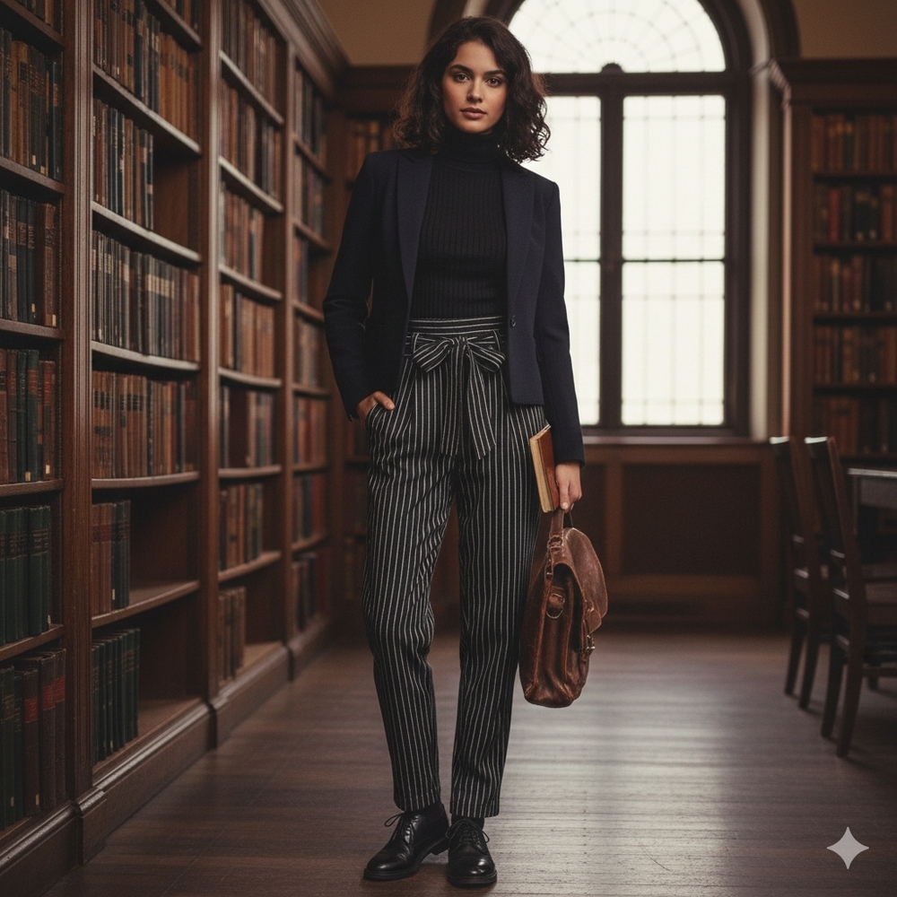 EUC Anthropologie Size 4 Navy & White Pinstripe Tie-Waist Trousers!